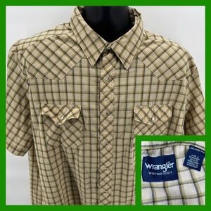 Wrangler Western Shirt XXL Plaid Short Sleeve Pearl Snap‎ Cowboy Rodeo